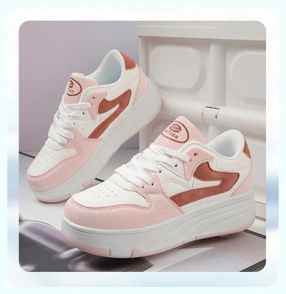 Roller Skate Shoe Walking Shoes With Four-wheel Student Sports Pulleys Walking Shoes With Wheels Summer Spring Kids Sneakers