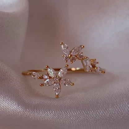 New Cute Colorful Zircon Flower Ring For Women Girl, Fashion Vintage Zircon Adjustable Rings, Jewelry Gift