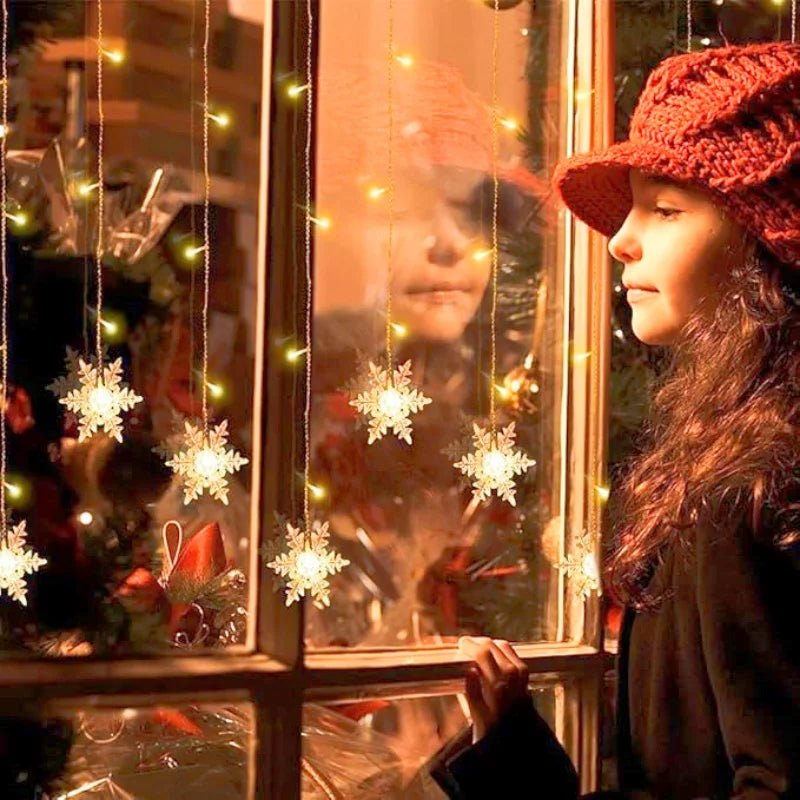 3.2M Christmas Snowflake Curtain String Lights, Indoor Christmas Light, Wedding Home Party New Year LED Xmas Lamps, Eave Decoration