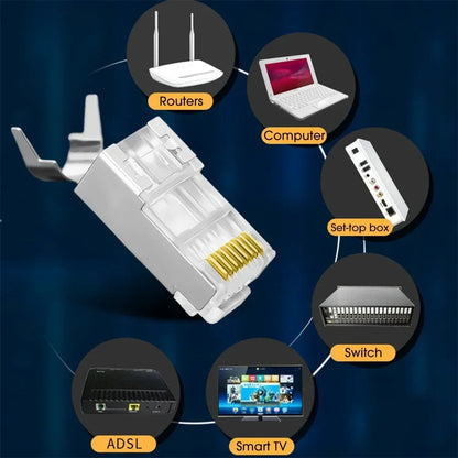1/10/30Pcs, Pass Through RJ45 Cat7/Cat6/Cat5 Shielded Connectors, Crystal End Gold-Plated 8P8C Crimp UTP Ethernet Modular Plug