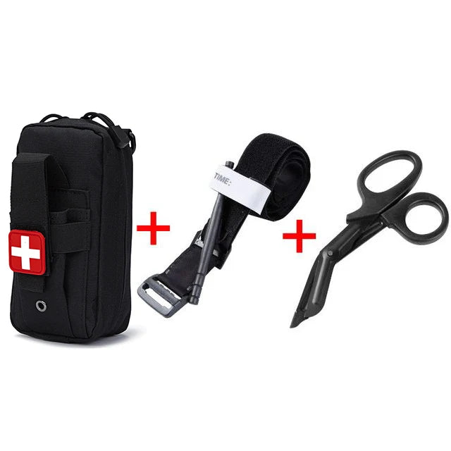 Tactical First Aid Kit Tourniquet Medical Rescue Molle Pouch Survival Gear for Camping Hiking Emergency Preparedness