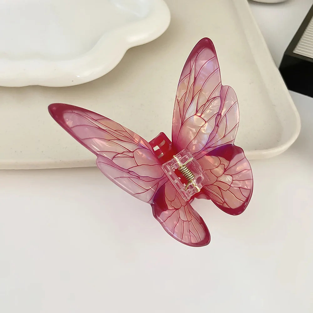 DS New Sweet Simulated Butterfly Hair Claw 9.2CM Large Butterfly Acrylic Claw Clips Trendy Hair Clips Hair Accessories for Women
