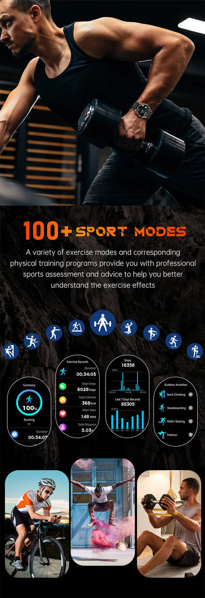 New Outdoor Sport Smart Watch, For Men, 1.46" AMOLED Screen LED, Flashlight, 515mAh Battery, 10ATM Waterproof, Bluetooth Call Smartwatch