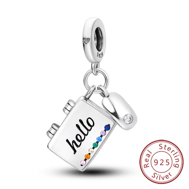 Dijes de plata de ley 925 originales, abalorios de cristal de vino, taza de café, dije colgante para pulseras de mujer, joyería DIY, regalo