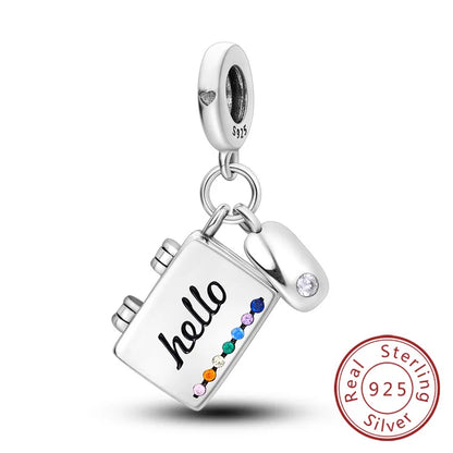 Dijes de plata de ley 925 originales, abalorios de cristal de vino, taza de café, dije colgante para pulseras de mujer, joyería DIY, regalo