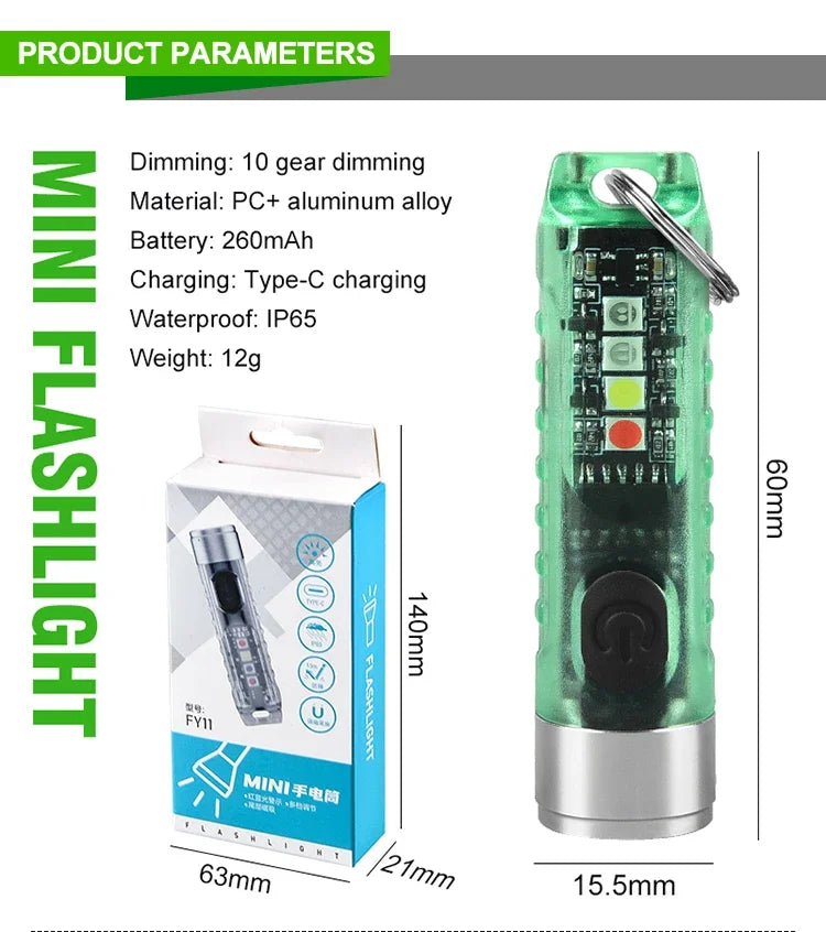 Multi-function Mini EDC LED Flashlight Portable Keychain Light MagneticTorch USB Rechargeable UV Lamp Emergency Camping Lantern