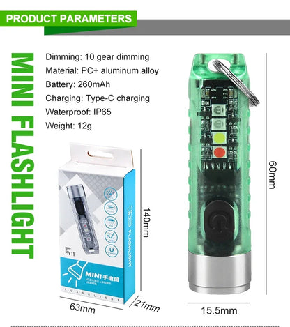 Multi-function Mini EDC LED Flashlight Portable Keychain Light MagneticTorch USB Rechargeable UV Lamp Emergency Camping Lantern