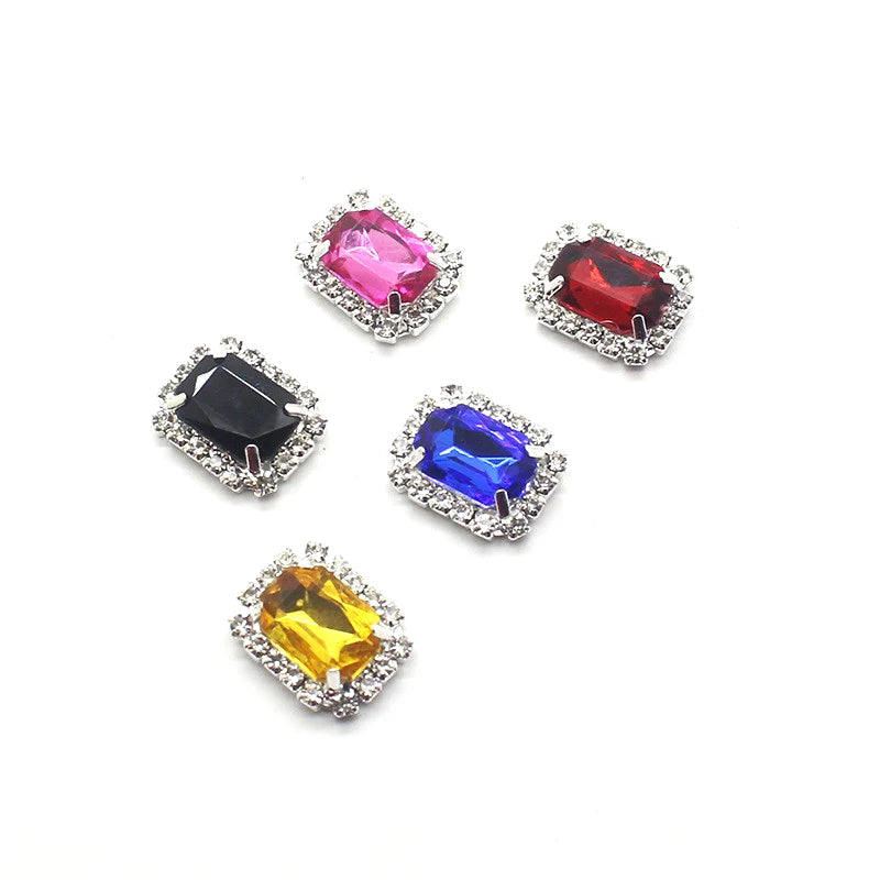 10Pcs, 15*20mm Metal Rectangle Rhinestone Sewing Accessories, DIY Clothing Hair Jewelry Decorative Accessories