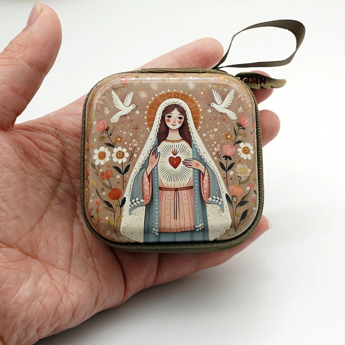 7x7cm, Virgin Mary Jesus Prayer Rosary Bag, Religious Jewelry Storage Box, Articulos Religiosos Catolico
