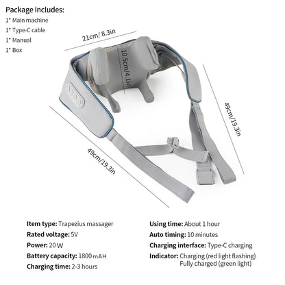 Foreverlily 26W Brushless Motor Neck and Shoulder Massager, Wireless Shoulder and Back Kneading Massage Shawl, Neck Masajeador