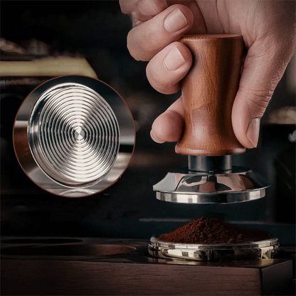 51/53/58MM Coffee Tamper Self-Rebounding Spring Design Coffee Leveler Wood Handle Flat/Threaded Bottom Coffee Powder Press