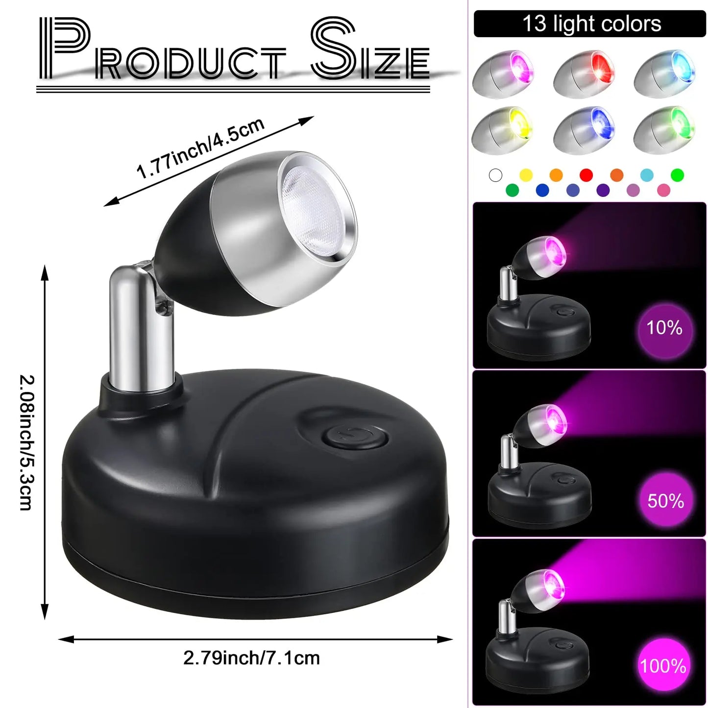 Battery Operated Spotlights, Indoor LED Wireless Spotlight, Indoor 13 Color Uplights with Rotatable Light Head, Stick-on Wall Hallway