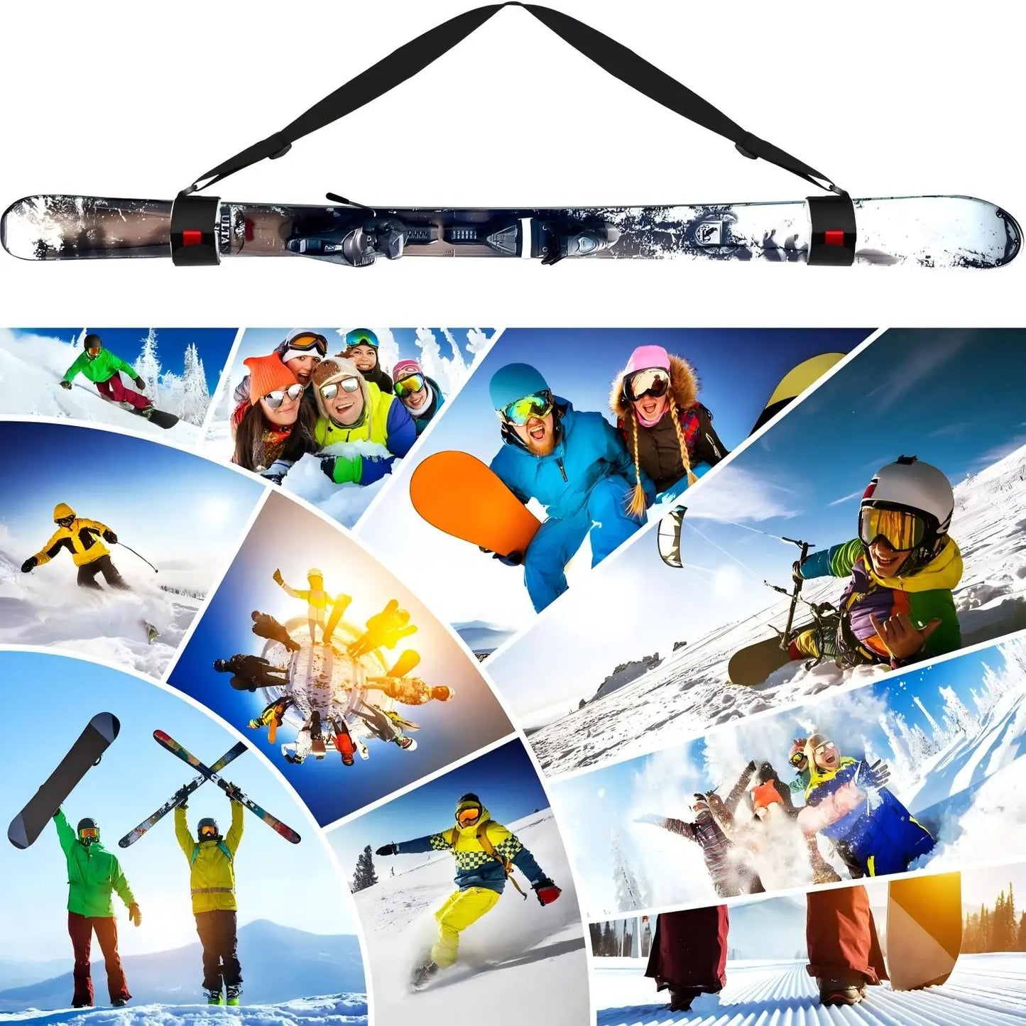 Tolex Ski Fixed Straps Adjustable Shoulder Straps with Cushioned Fastener Tape Strap Loop Strong for Adults Kids Ski Accessories