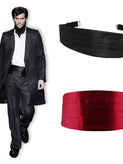 Cummerbunds Man Black Satin Elastic Bellyband Tuxedos Suits Fashion Gentlemen Cummerbund Wedding Party Shirts Suits Accessories