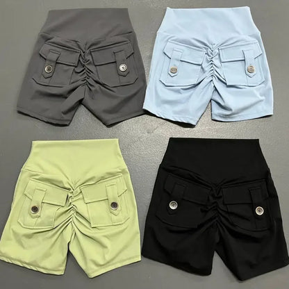 Summer Peach Butt Fitness Exercise Shorts, Three-Quarter Pants, Cargo Air Dry Pocket Yoga Tight Pants, Lift the hips Women's Shorts