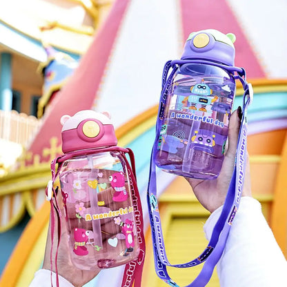 650ml Cute Kids Water Bottle with Straw, BPA-Free, Leakproof Outdoor Portable Children's Cups, School Water Bottle for Children