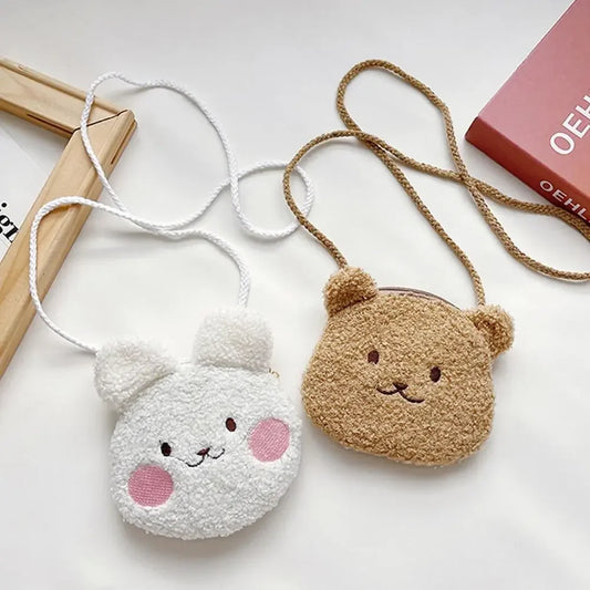 New Cartoon Bear Girls Plush Shoulder Bag Autumn Winter Cute Kids Messenger Bag
