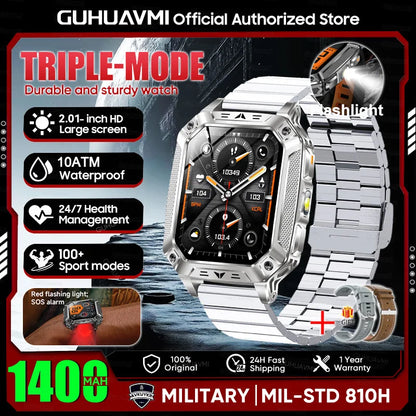2026 New 1400mAh Large Battery Military Outdoor 2.01 inches Smart watch Men 10ATM Waterproof Bluetooth Call Sports Smart Watch