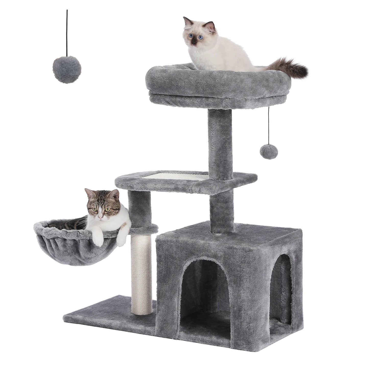 Cat tree, Cat Tower for Indoor Cats, 2 Styles Cat Activity Tree with Cat Scratching Posts, Big Hammock and Removable Top Perch Grey