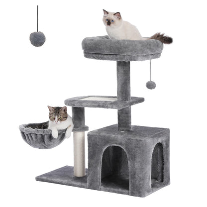 Cat tree, Cat Tower for Indoor Cats, 2 Styles Cat Activity Tree with Cat Scratching Posts, Big Hammock and Removable Top Perch Grey