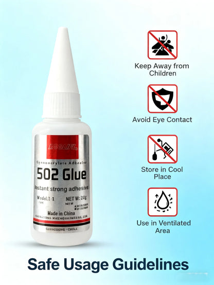 502 Super Adhesive - Quick Drying Cyanoacrylate, Suitable for Leather, Rubber, Metal, Strong Adhesive, Colorless and Transparent