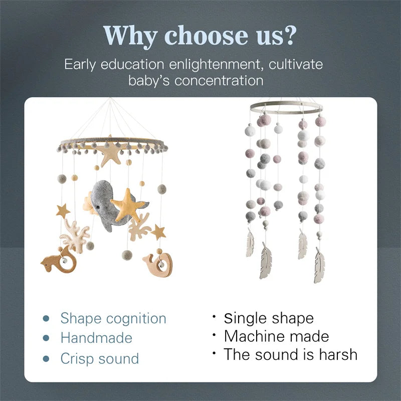 Newborn Baby Rattles Toys, 0-12 Months Soft Felt Whale Bed Bell Infant Mobile Crib Hanging Musical Carousel Toy, Boys Girls Gift