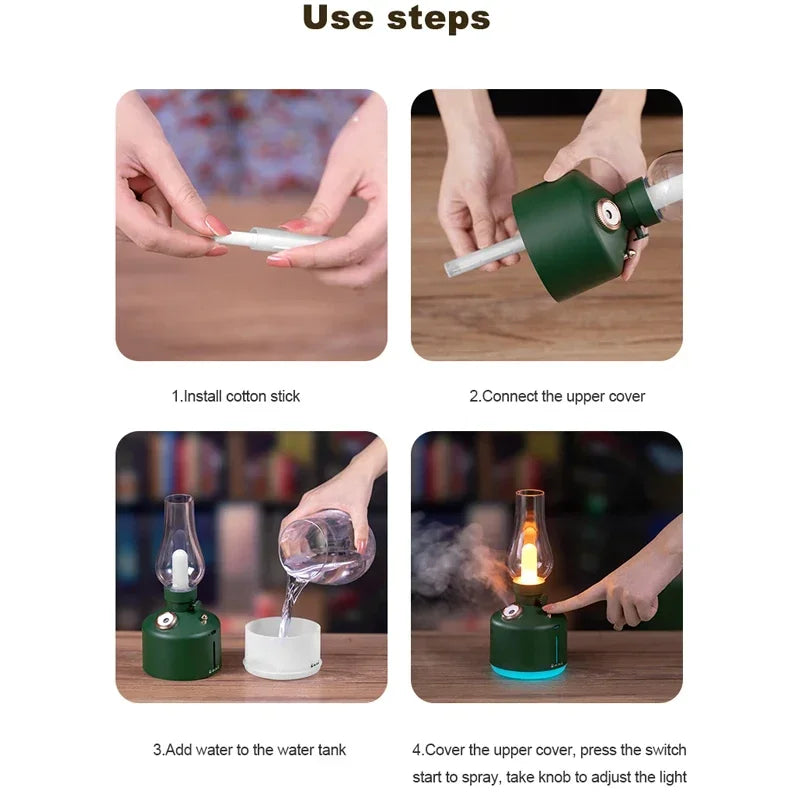 Nuevo humidificador de aire con lámpara retro de vela, difusor de aroma inalámbrico, aceite esencial recargable, 7 luces de colores, niebla fría para el hogar