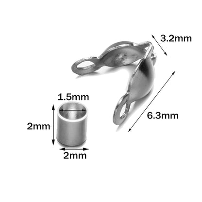 50pcs Stainless Steel Crimp Bead Tips Knot Covers Clamshell Fold-Over Bead Tips with 50pcs End Caps for Jewelry Making Craft DIY