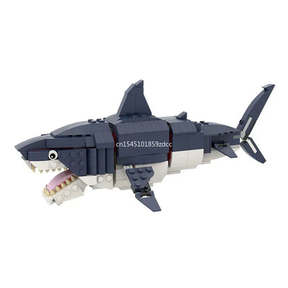 MOC Marine Animals Shark Whale Megalodon Building Blocks Set Deep Sea Rescue Fish Bricks Educational Assembly Model Toys Gifts