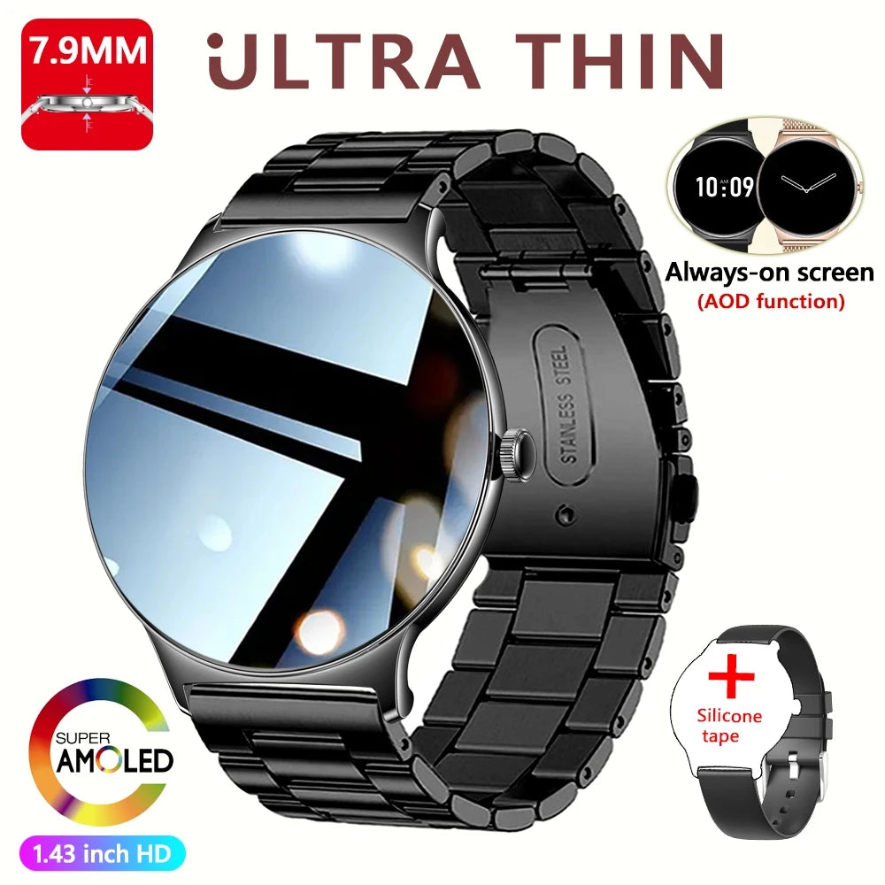 Ultra-Thin Fashion Women's Smart Watch 1.43 inch AMOLED HD Screen Sports Bracelet Clock Always Show Time Bluetooth Call Smartwatch