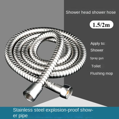 1.5/2M Black/Silver SUS 304 Flexible Shower Hose Long Bathroom Shower Pipe Extension Water Pipe Pull Pipe Bathroom Accessories