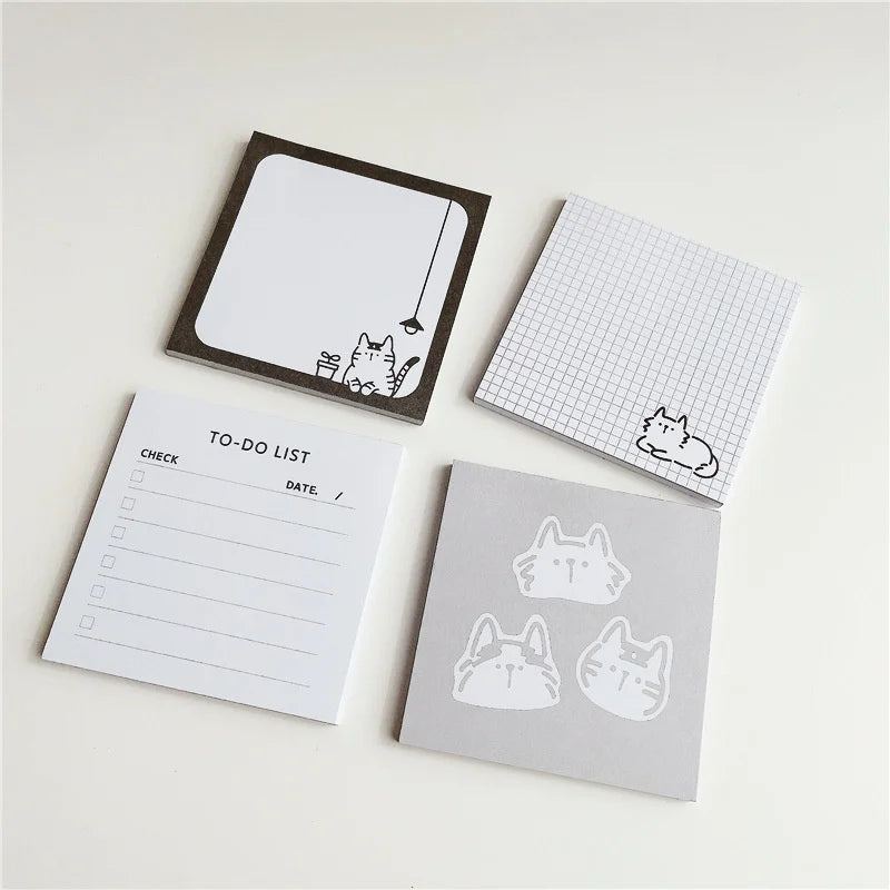 50Sheets, Cartoon Brief Strokes, Cute Cat Memo Pad, Simple Style Kawaii Message Paper, Student To Do List Notes, School Stationery