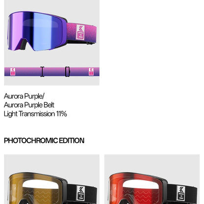 Kapvoe Flip Over Magnetic Snow Goggles Photochromic Ski Men Snowmobile Anti-Fog Snowboard Goggles Women Ski Equipment UV400