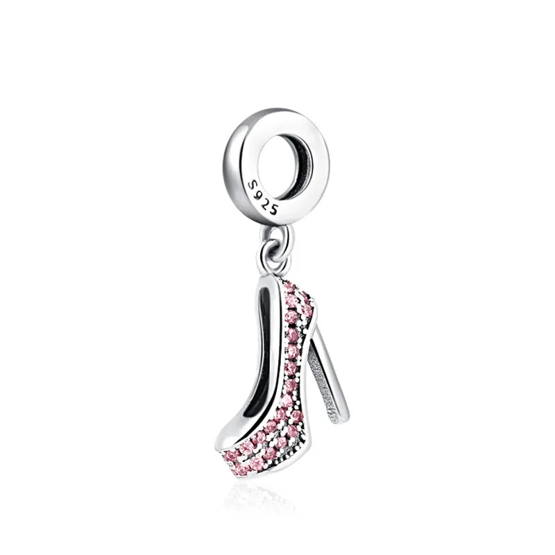 Pink Bead Bag Perfume Lipstick high heels Pendant fit Original Bracelet Accessories DIY Jewelry Women 925Silver Gift Trunk Charm