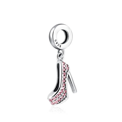 Pink Bead Bag Perfume Lipstick high heels Pendant fit Original Bracelet Accessories DIY Jewelry Women 925Silver Gift Trunk Charm