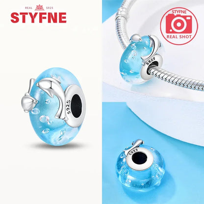 925 Sterling Silver Blue Series Crystal Enamel Murano Charm Bead Fits Original Bracelet for Women DIY Fine Jewelry Gifts