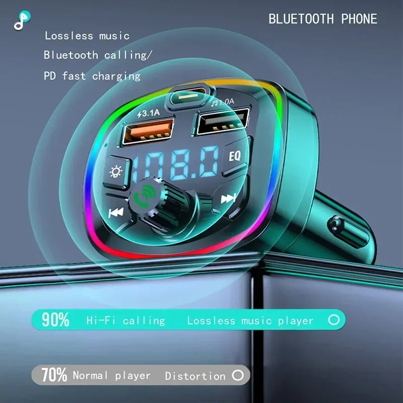 3.1A USB PD Fast Charging Car Charger FM Transmitter Bluetooth 5.0 Audio Receiver MP3 Music Player TF Card Quick Charge Adapter