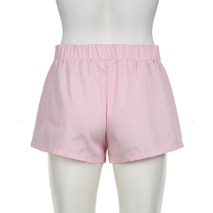 Striped Print Casual Shorts for Women, Elastic Waist Fashion Button Bottoms Streetwear, Chic Basic Y2K Loose Shorts