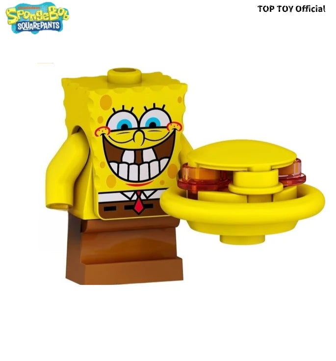 SpongeBob SquarePants Big Star Krabby Patty Burger King Anime People Cartoon Anime Small Particle People Assembly Toy Model Gift