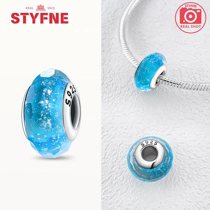925 Sterling Silver Blue Series Crystal Enamel Murano Charm Bead Fits Original Bracelet for Women DIY Fine Jewelry Gifts