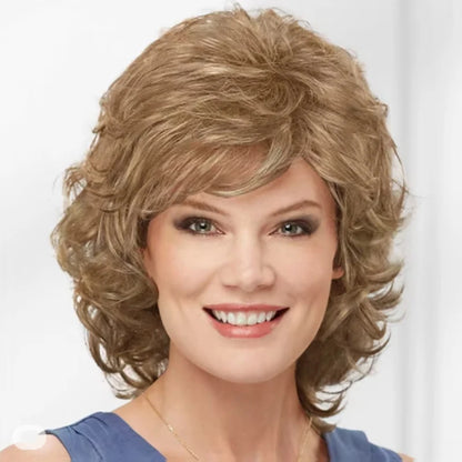 Women Synthetic Hair Wigs, Short Curly with Bangs, Shoulder Length  Blonde Grey White Brown Wig, HAIRJOY