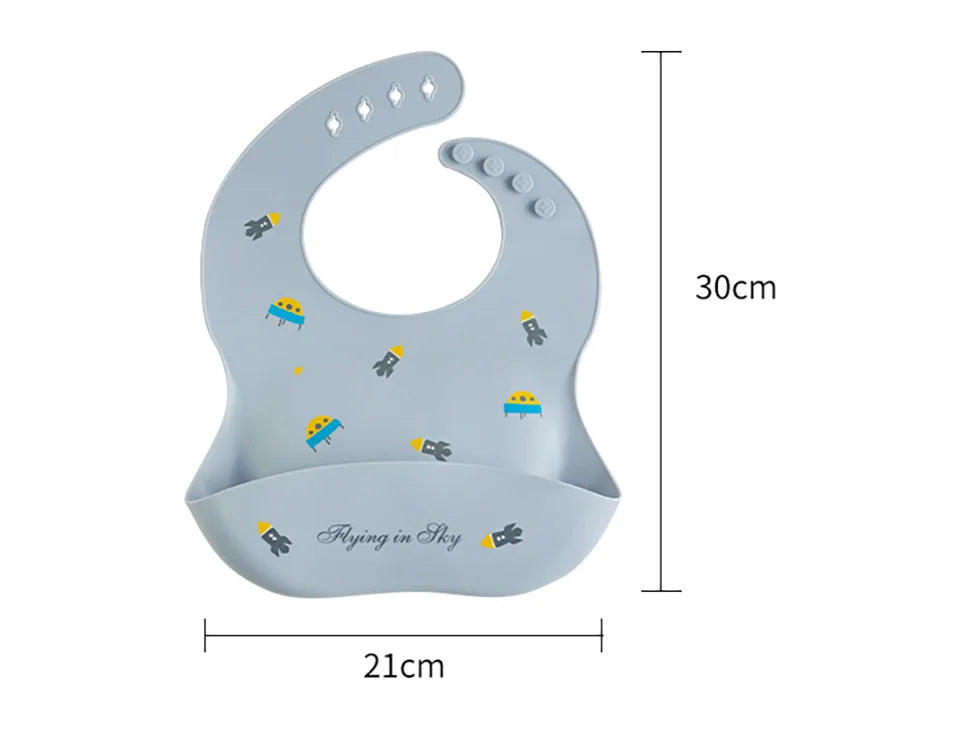 Baberos impermeables para niños, alimentación de bebés, cosas para comer, silicona suave, estampado de dibujos animados de animales, baberos ajustables para probar y alimentar al bebé
