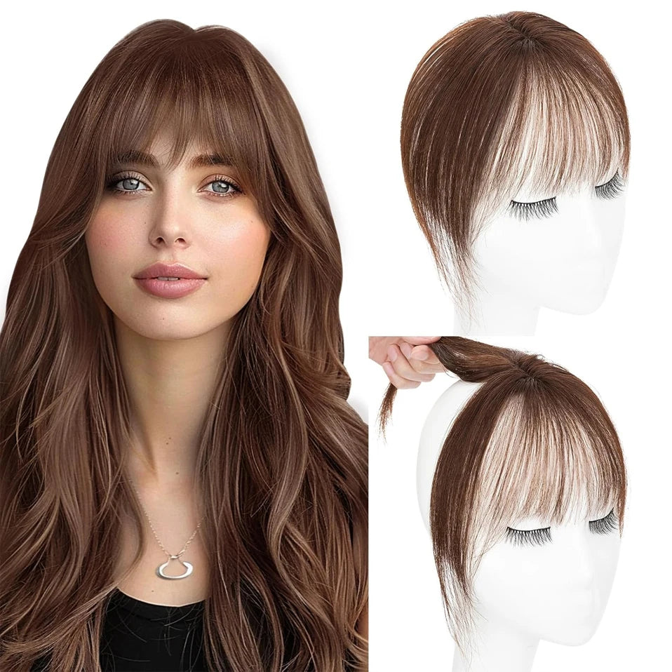 Clips in Bangs Real Human Hair 3D 360° Cover Air Bangs Lightweight Hairpieces for Women Seamless Blend for Instant Volume on Top