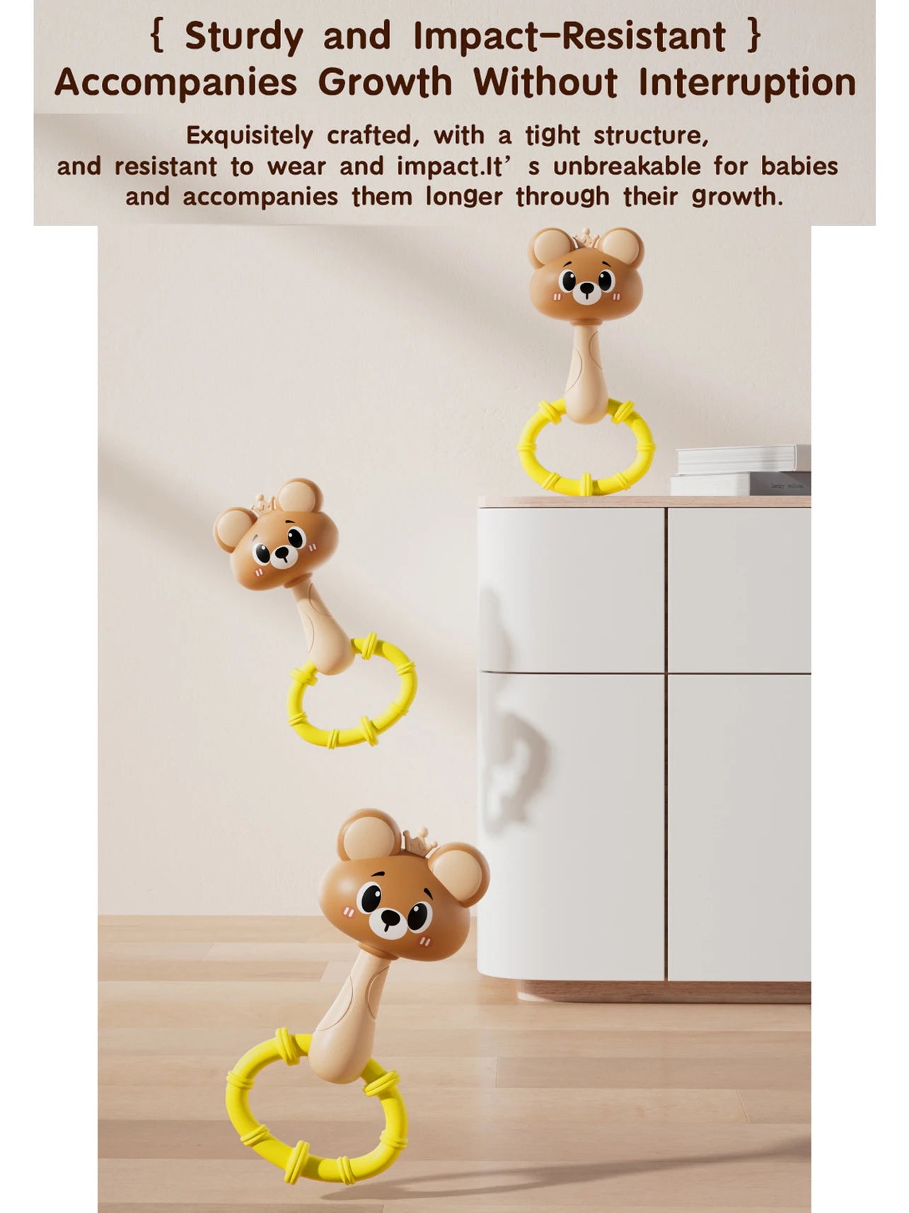 Animal Rattle Handbell, Infant Developmental Hand Grip Baby Toys, Cute Animal with Sound for Newborn Teether Gift Handbell
