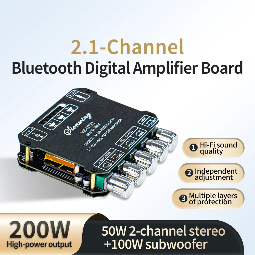 2.1 Channel Bluetooth 5.0 Subwoofer Amplifier Board 50W x 2 + 100W Power Audio Stereo Amplifier Board Bass AMP AUX