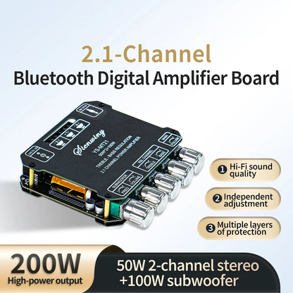 2.1 Channel Bluetooth 5.0 Subwoofer Amplifier Board 50W x 2 + 100W Power Audio Stereo Amplifier Board Bass AMP AUX