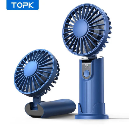 TOPK K38 Portable Handheld Fan,5000mAh 3 in 1 Multifunction Personal Travel Neck Fan with Digital Display,90° Foldable Desk Fan