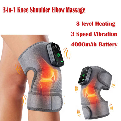 3-in-1 Heated Vibration Massager for Knee, Shoulder, and Elbow - 3 Heat Levels, 3 Vibration Modes, Non-Slip Wrap Design