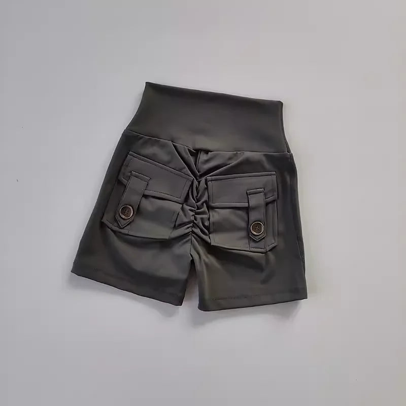 Women's Yoga Sports Shorts with Pockets Push-Up Butt Lift Fitness Running Shorts Cycling Gym Tights High-Waist Training Shorts
