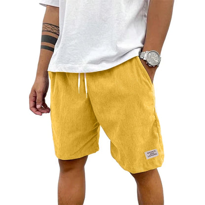 Summer Men's Solid Corduroy Shorts with Drawstring Casual Elastic Waist Fit for Outdoor Daily Activities Streetwear